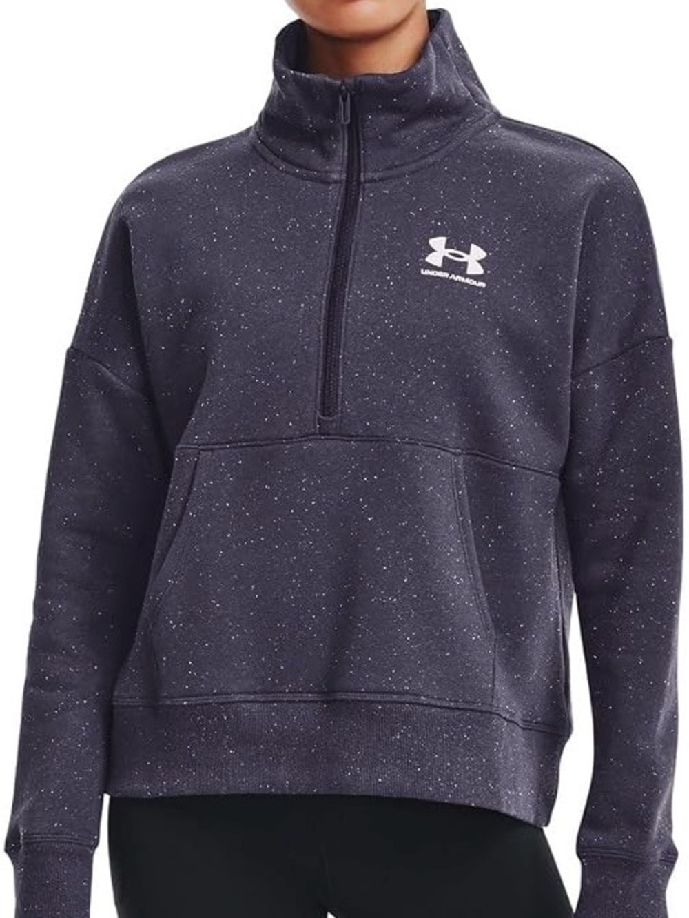 UNDER ARMOUR WOMENS HALF ZIP PULLOVER SWEATER SPECKLED DARK NAVY SIZE L